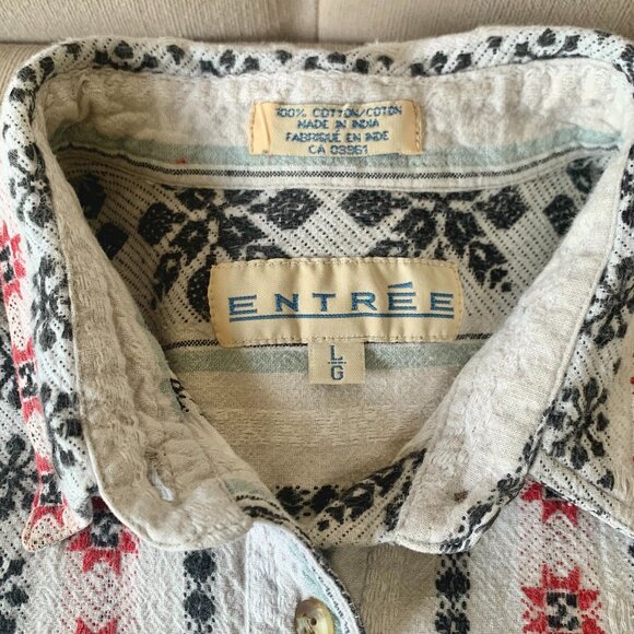 Vintage Woven Boho Stripe Pattern Button Up Collar Shirt Top Granola Grandmacore - Picture 7 of 16